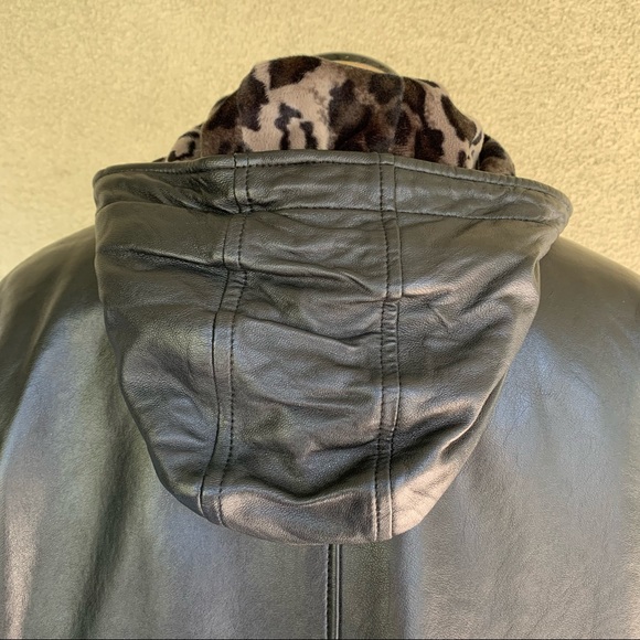 “Collezione” Kid Leather Jacket Coat Black Hood - Picture 5 of 12